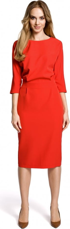 Czerwona sukienka MOE midi z okrągłym dekoltem dla puszystych