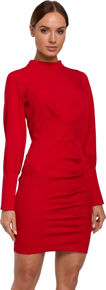 Czerwona sukienka MOE mini z golfem dopasowana