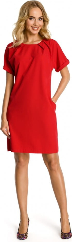 Czerwona sukienka MOE mini z krótkim rękawem z okrągłym dekoltem
