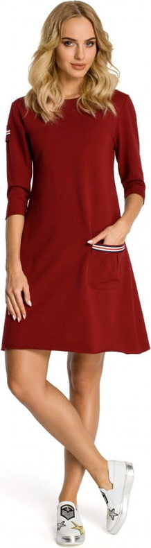 Czerwona sukienka MOE w stylu casual z długim rękawem trapezowa