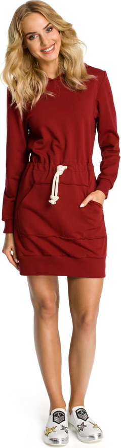 Czerwona sukienka MOE w stylu casual z długim rękawem z dresówki