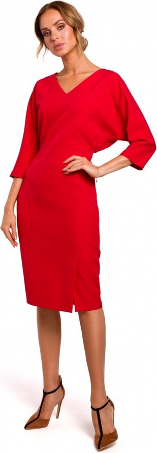 Czerwona sukienka MOE z dekoltem w kształcie litery v ołówkowa z długim rękawem