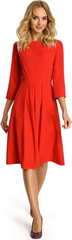 Czerwona sukienka MOE z długim rękawem dla puszystych z okrągłym dekoltem