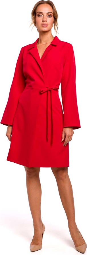 Czerwona sukienka MOE z długim rękawem trapezowa