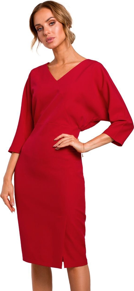 Czerwona sukienka MOE z długim rękawem w stylu casual midi