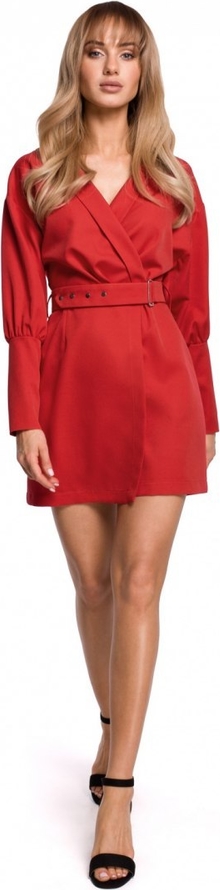 Czerwona sukienka MOE z długim rękawem z dekoltem w kształcie litery v