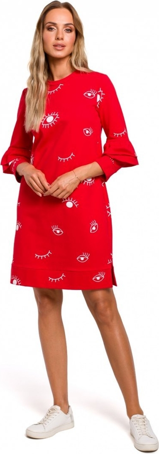 Czerwona sukienka MOE z okrągłym dekoltem