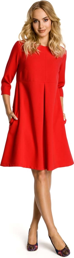 Czerwona sukienka MOE z okrągłym dekoltem midi