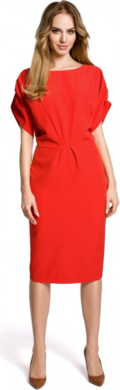Czerwona sukienka MOE z okrągłym dekoltem midi ołówkowa