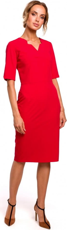 Czerwona sukienka MOE z tkaniny z dekoltem w kształcie litery v midi
