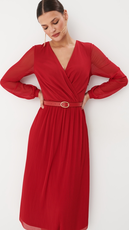 Czerwona sukienka Mohito z długim rękawem