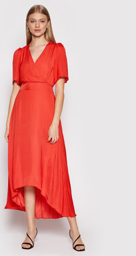 Czerwona sukienka Morgan midi z dekoltem w kształcie litery v z krótkim rękawem