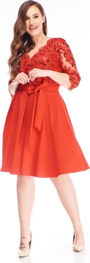 Czerwona sukienka N/A midi z długim rękawem dla puszystych
