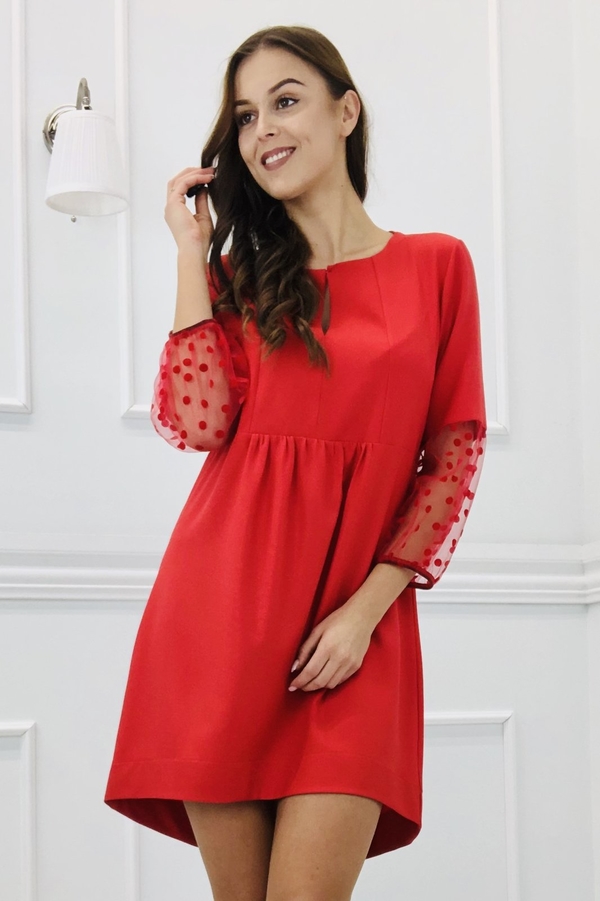 Czerwona sukienka N/A rozkloszowana w stylu casual z tiulu