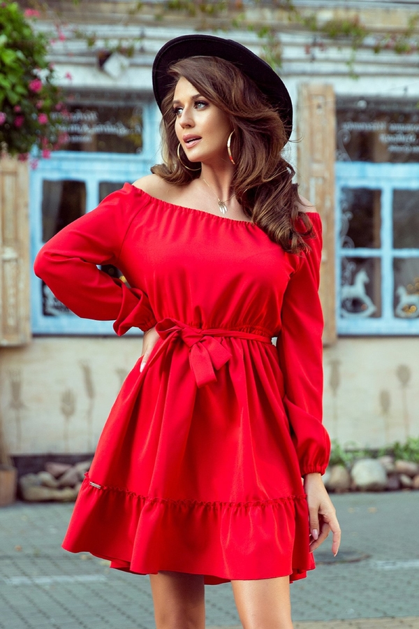 Czerwona sukienka N/A z długim rękawem w stylu casual mini