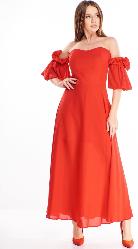 Czerwona sukienka N/A z krótkim rękawem z odkrytymi ramionami maxi