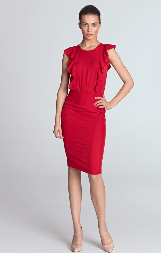 Czerwona sukienka Nife ołówkowa z okrągłym dekoltem