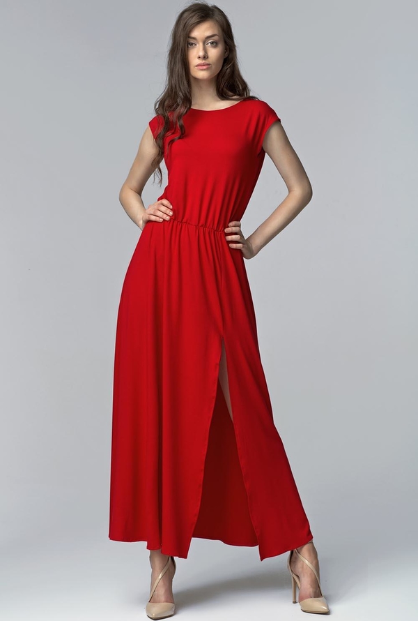 Czerwona sukienka Nife z okrągłym dekoltem maxi