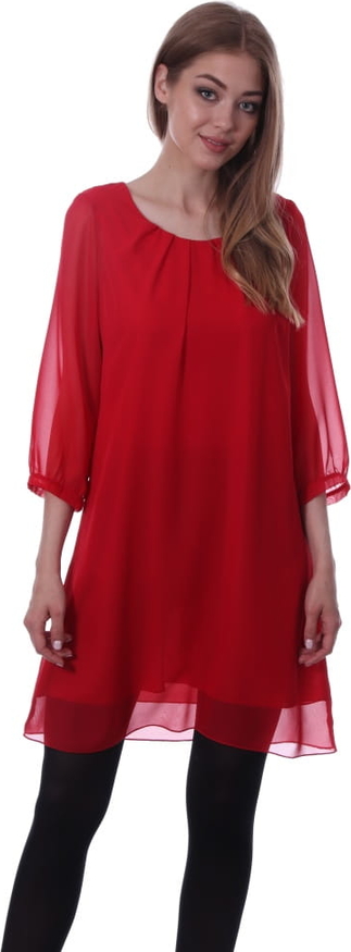 Czerwona sukienka Niren oversize z okrągłym dekoltem z szyfonu