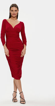 Czerwona sukienka Norma Kamali dopasowana midi z długim rękawem