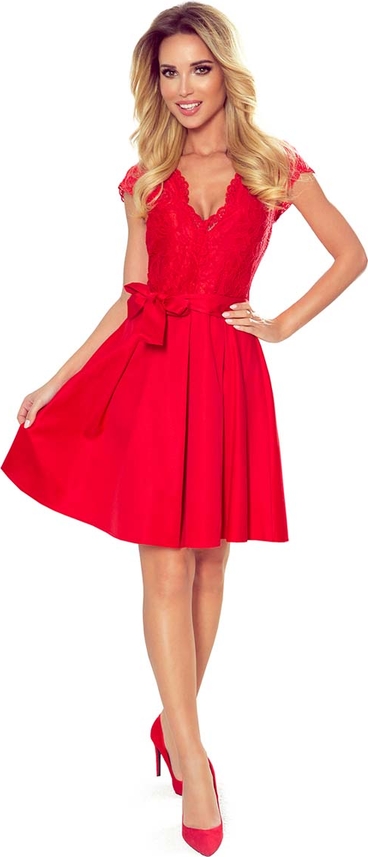 Czerwona sukienka NUMOCO mini z dekoltem w kształcie litery v