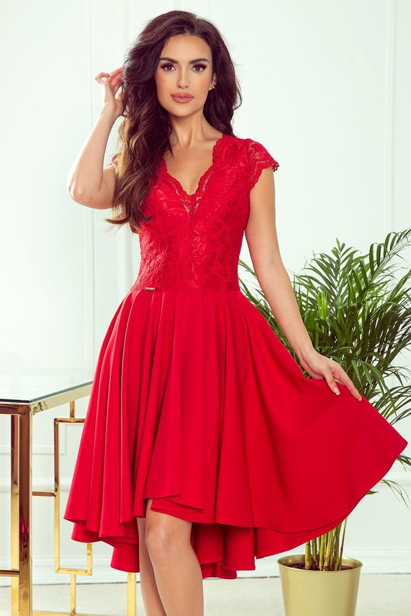 Czerwona sukienka NUMOCO mini z krótkim rękawem z dekoltem w kształcie litery v