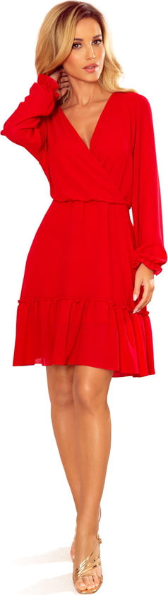 Czerwona sukienka NUMOCO z długim rękawem mini