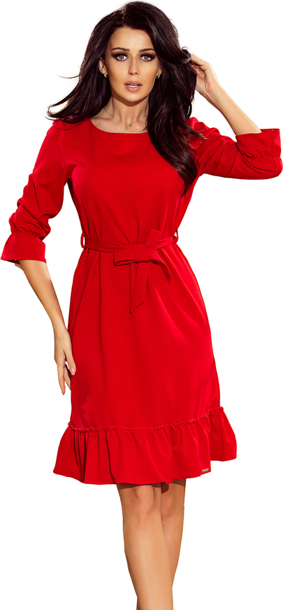 Czerwona sukienka NUMOCO z długim rękawem trapezowa mini