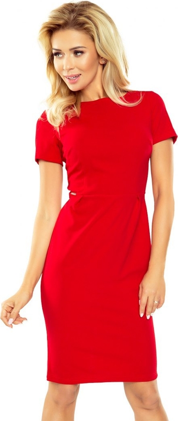 Czerwona sukienka NUMOCO z krótkim rękawem z okrągłym dekoltem
