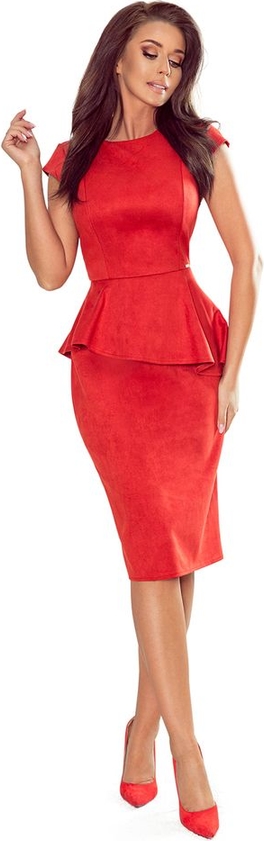Czerwona sukienka NUMOCO z okrągłym dekoltem dla puszystych midi