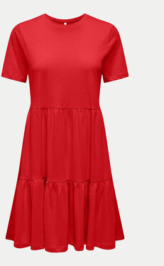 Czerwona sukienka Only z okrągłym dekoltem