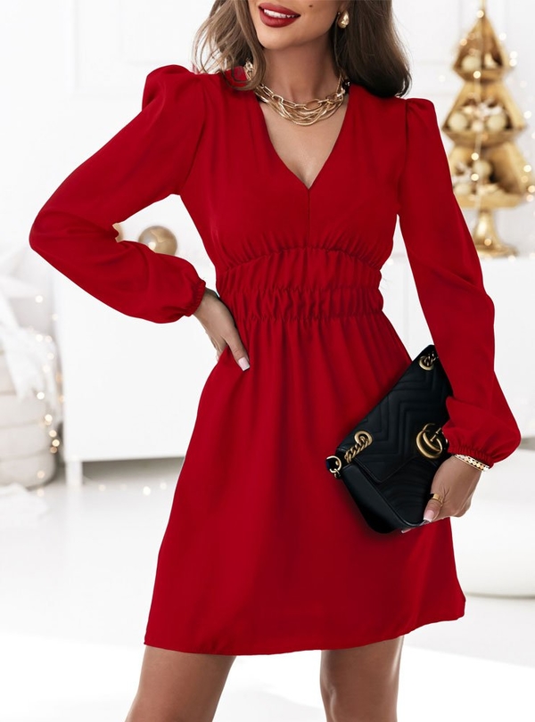 Czerwona sukienka Pakuten w stylu casual mini z dekoltem w kształcie litery v