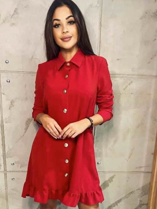 Czerwona sukienka Perfe.pl z długim rękawem mini oversize