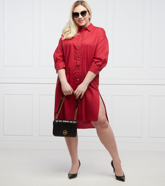 Czerwona sukienka Persona by Marina Rinaldi w stylu casual z długim rękawem