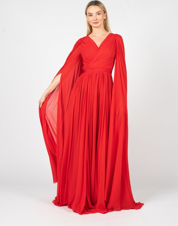 Czerwona sukienka Pinko maxi z długim rękawem z tkaniny