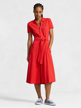 Czerwona sukienka POLO RALPH LAUREN koszulowa z dekoltem w kształcie litery v w stylu casual