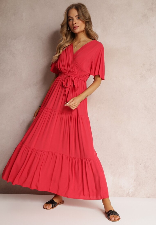 Czerwona sukienka Renee maxi z długim rękawem