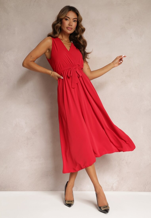 Czerwona sukienka Renee midi z tkaniny