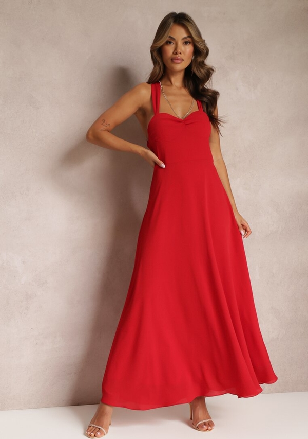 Czerwona sukienka Renee na ramiączkach z dekoltem w kształcie litery v