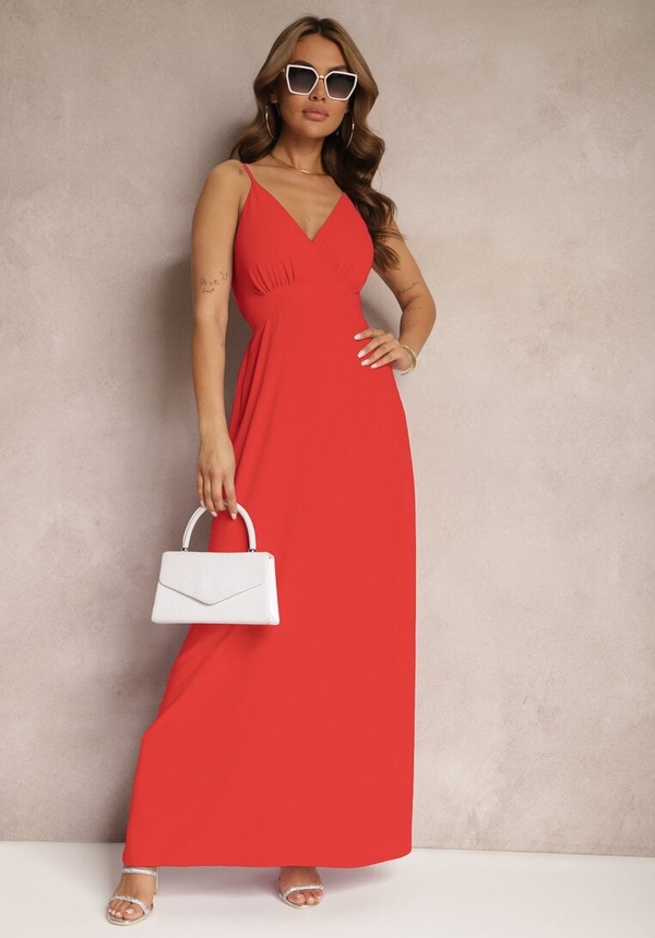 Czerwona sukienka Renee prosta z dekoltem w kształcie litery v maxi