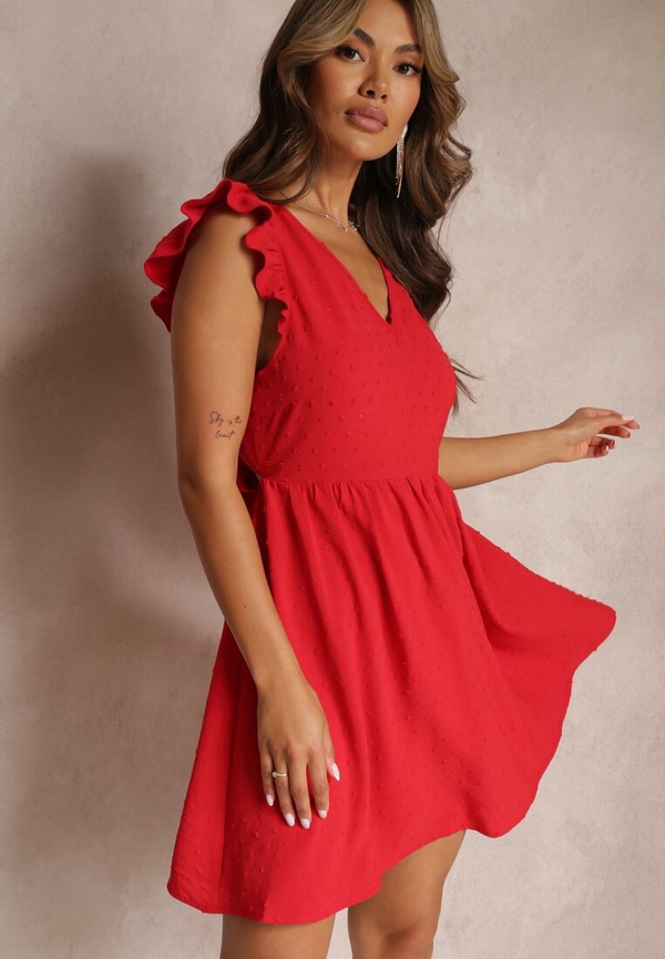 Czerwona sukienka Renee rozkloszowana w stylu casual z tkaniny