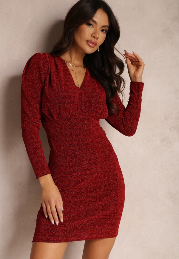 Czerwona sukienka Renee w stylu casual z dekoltem w kształcie litery v dopasowana