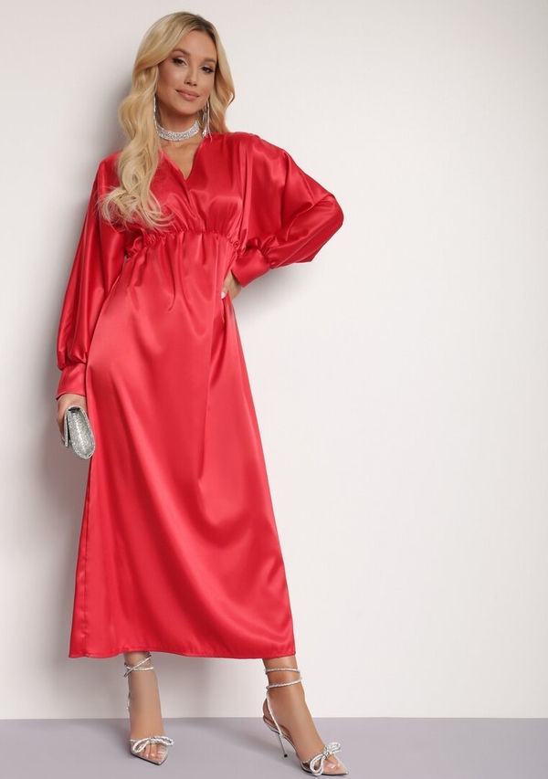 Czerwona sukienka Renee w stylu klasycznym maxi z długim rękawem
