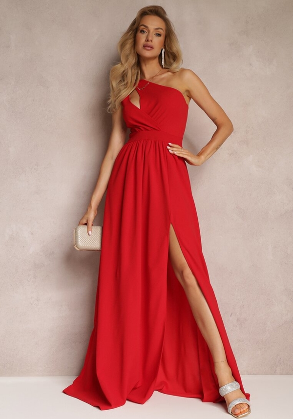 Czerwona sukienka Renee z asymetrycznym dekoltem