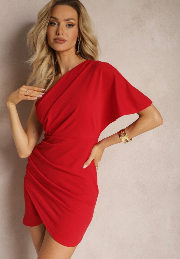 Czerwona sukienka Renee z asymetrycznym dekoltem