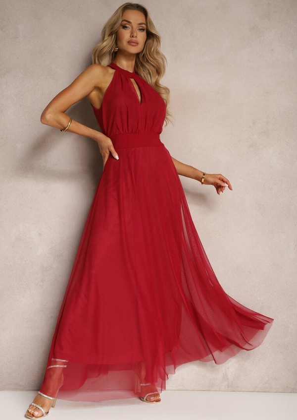 Czerwona sukienka Renee z dekoltem w kształcie litery v rozkloszowana