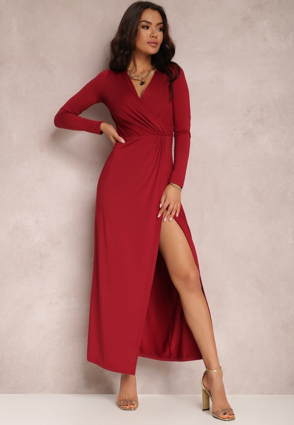 Czerwona sukienka Renee z długim rękawem maxi