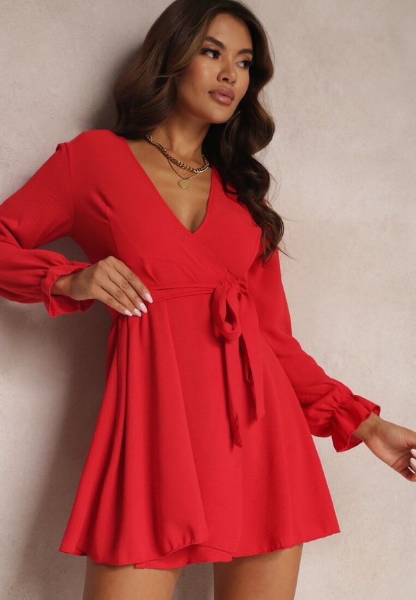 Czerwona sukienka Renee z tkaniny kopertowa mini