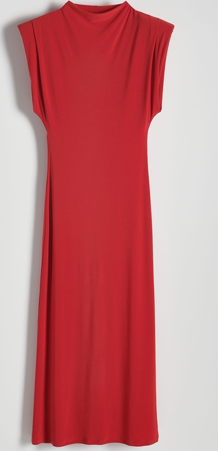 Czerwona sukienka Reserved dopasowana w stylu casual midi