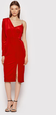 Czerwona sukienka Rinascimento midi dopasowana z dekoltem w kształcie litery v